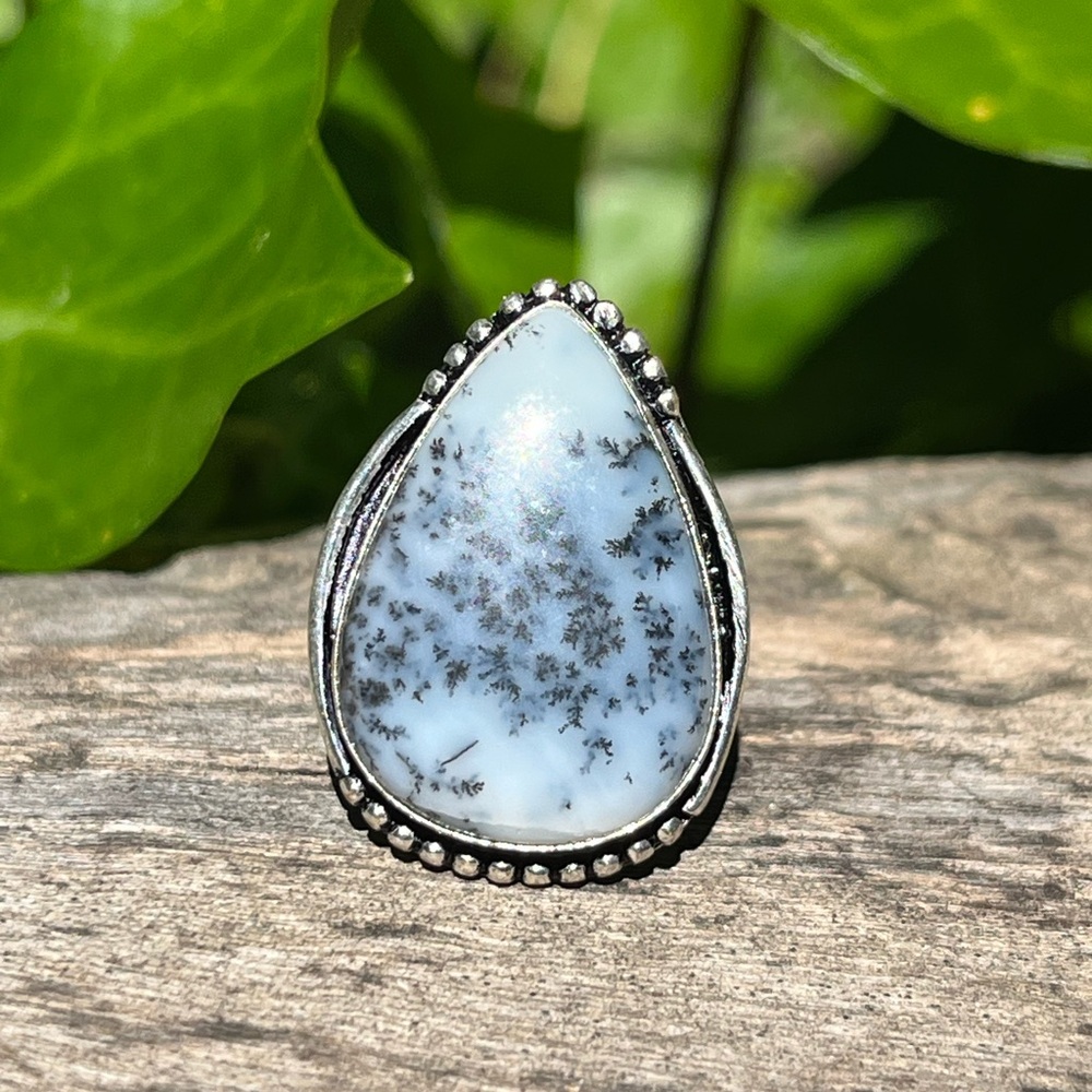 SIZE 8.5 925‎ Silver Plated Dendritic Agate Ring 2403